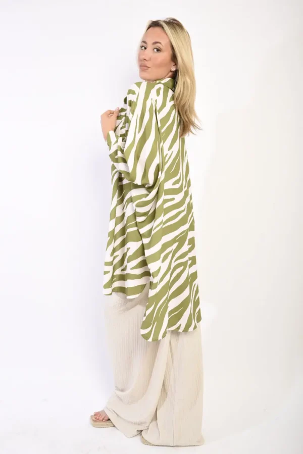 Long Sleeve Zebra Print Oversized Button Down Shirt Dress - Image 8