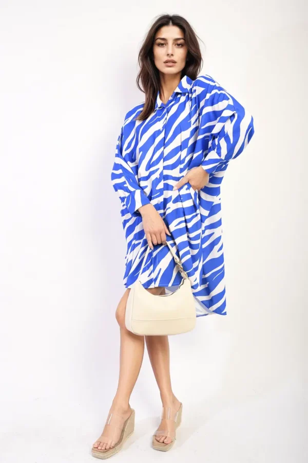 Long Sleeve Zebra Print Oversized Button Down Shirt Dress - Image 10