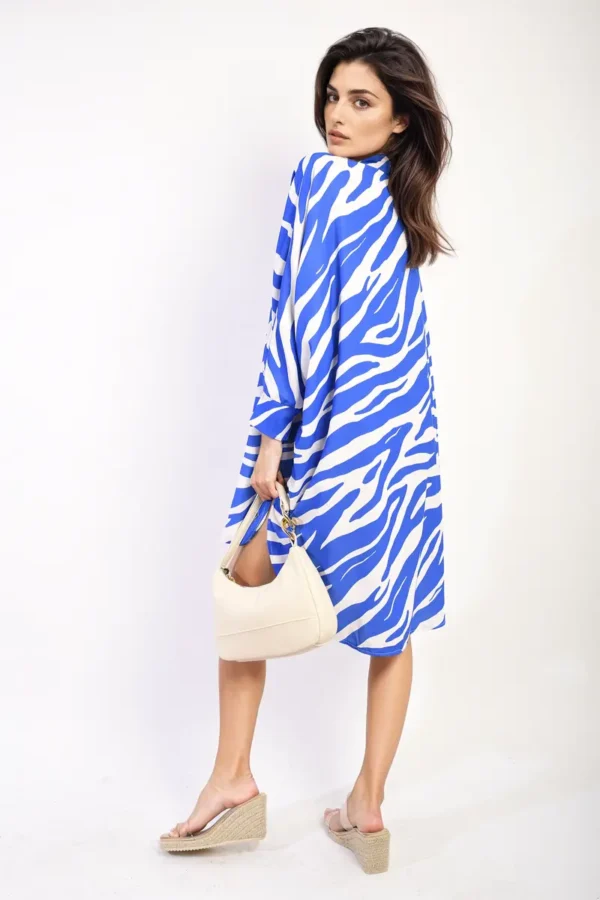 Long Sleeve Zebra Print Oversized Button Down Shirt Dress - Image 13