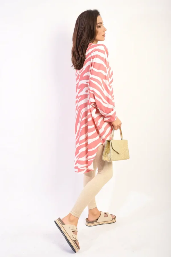 Long Sleeve Zebra Print Oversized Button Down Shirt Dress - Image 15