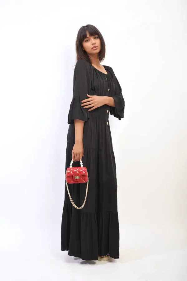 Ruffle Hem Sleeve Shirred Waist Tiered Maxi Dress - Image 3