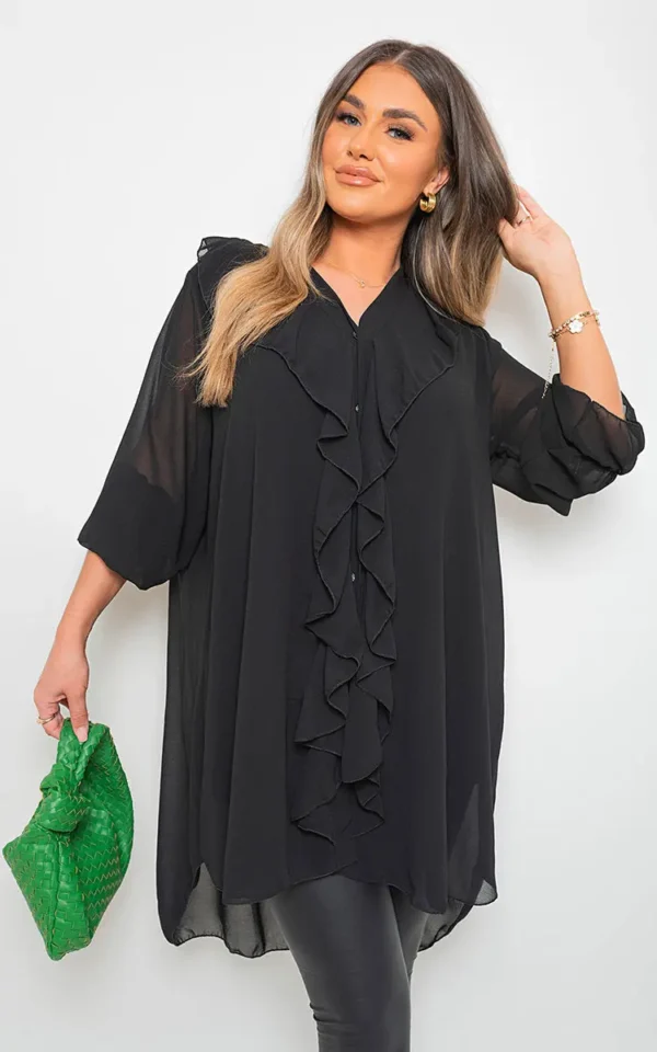 Oversized Ruffle Long Sleeve Tops - Image 2