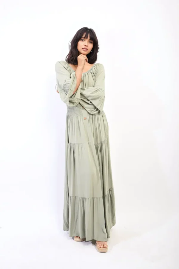 Ruffle Hem Sleeve Shirred Waist Tiered Maxi Dress - Image 7