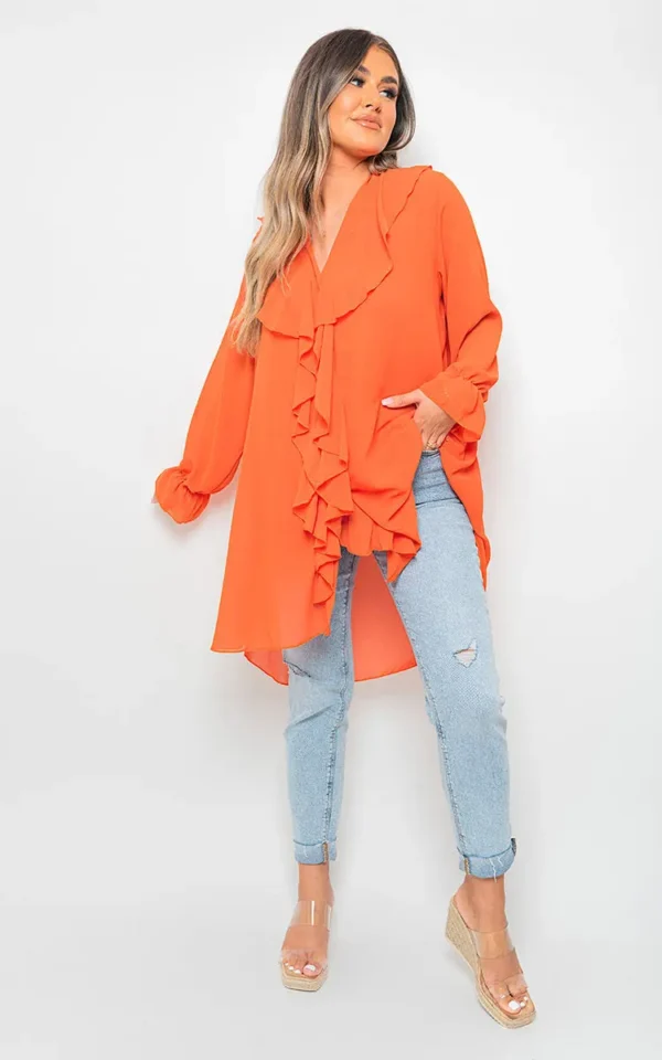 Oversized Ruffle Long Sleeve Tops - Image 19