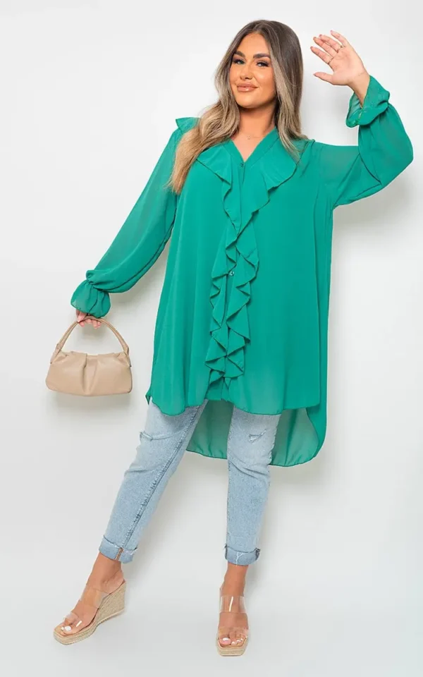 Oversized Ruffle Long Sleeve Tops - Image 21