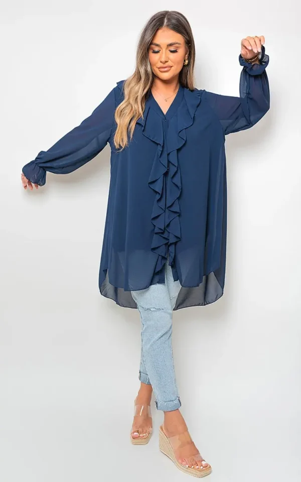 Oversized Ruffle Long Sleeve Tops - Image 22