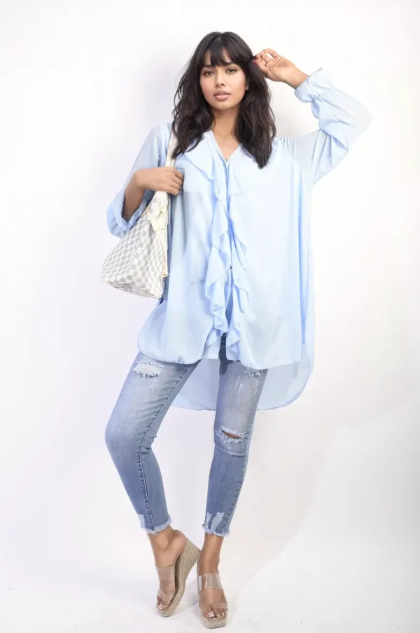 Oversized Ruffle Long Sleeve Tops - Image 25