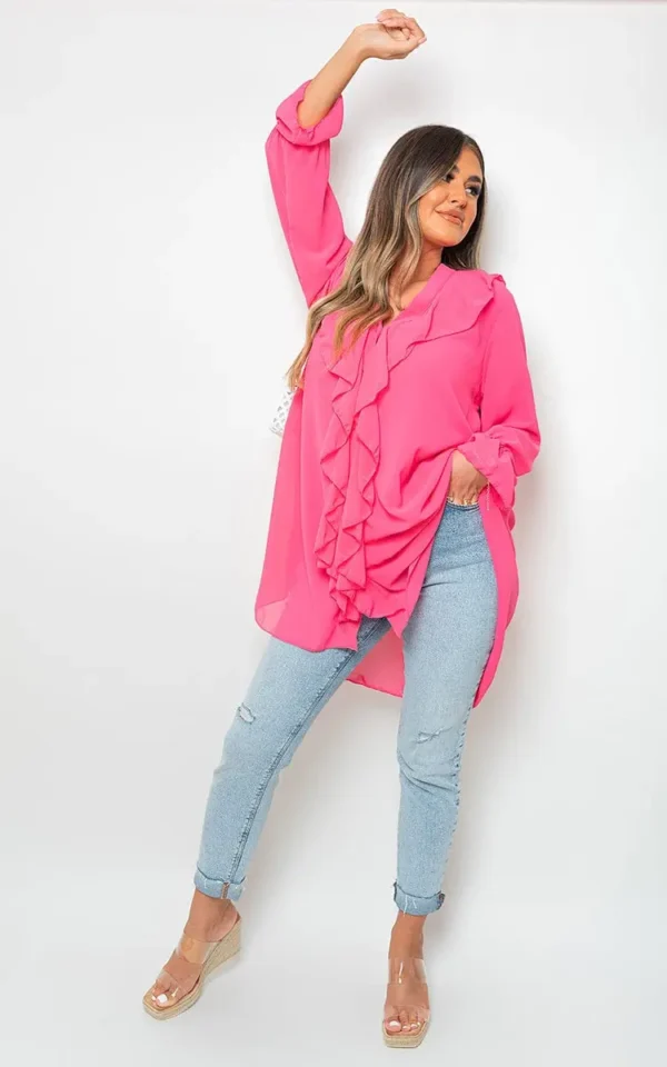 Oversized Ruffle Long Sleeve Tops - Image 37