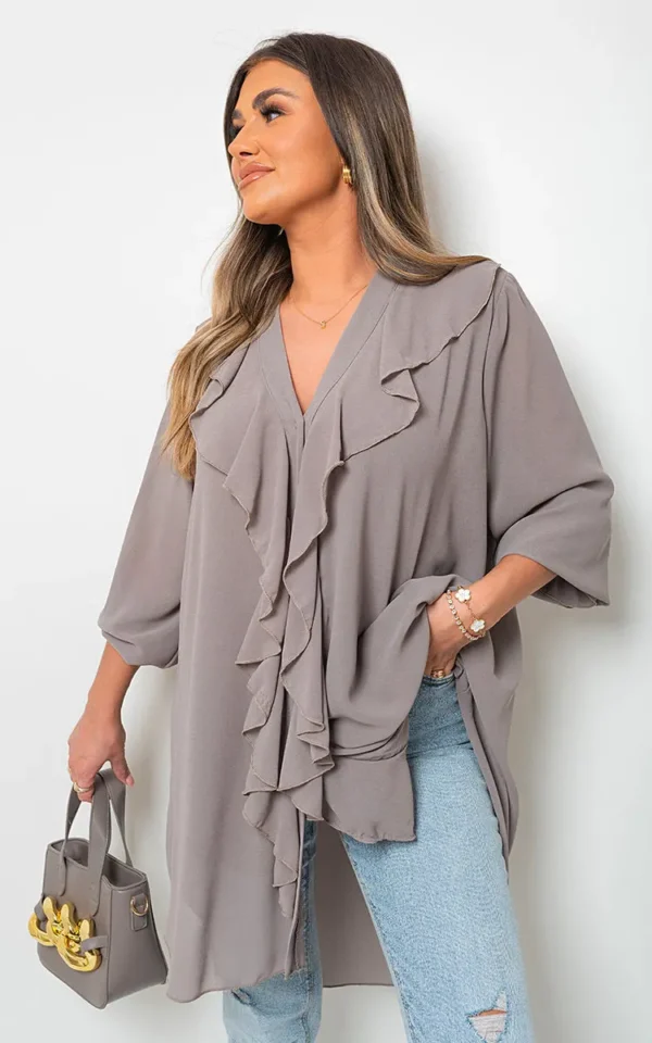 Oversized Ruffle Long Sleeve Tops - Image 42