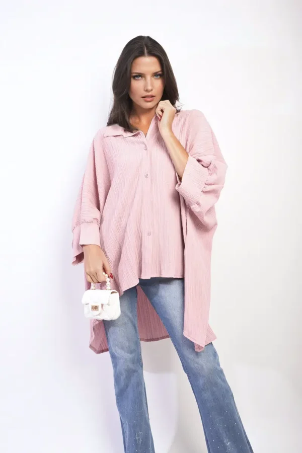 Oversized Long Sleeve Button Front Top - Image 8