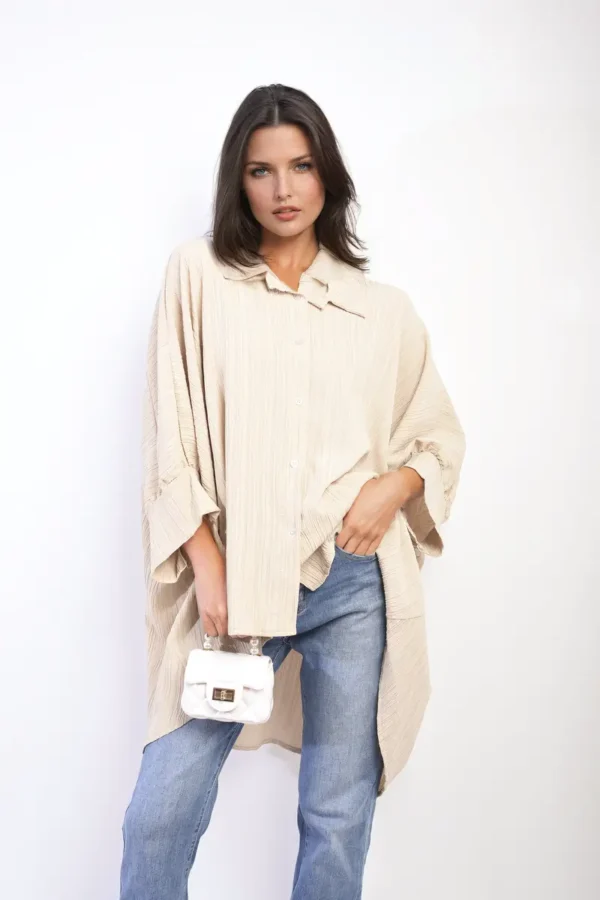 Oversized Long Sleeve Button Front Top - Image 9