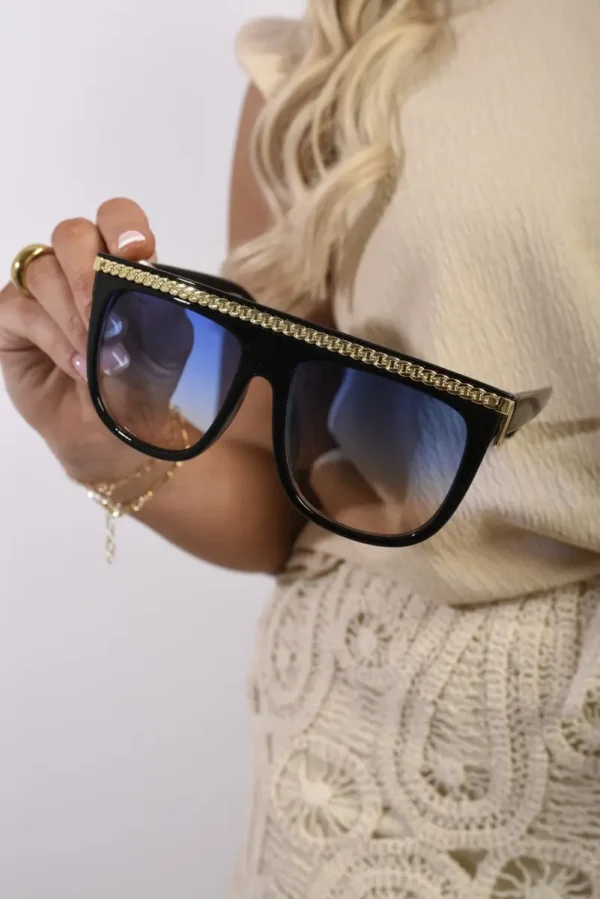 Square Oversized Sunglasses with Gold Stripe