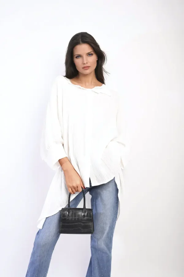 Oversized Long Sleeve Button Front Top - Image 14