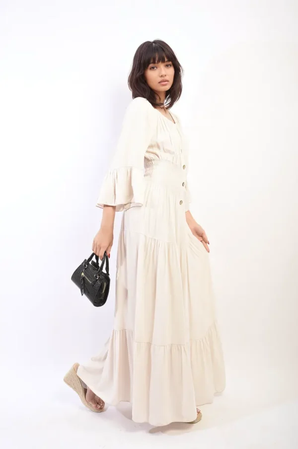 Ruffle Hem Sleeve Shirred Waist Tiered Maxi Dress - Image 9