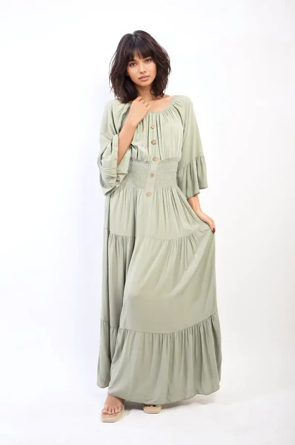 Ruffle Hem Sleeve Shirred Waist Tiered Maxi Dress - Image 25