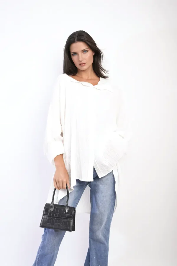 Oversized Long Sleeve Button Front Top - Image 16