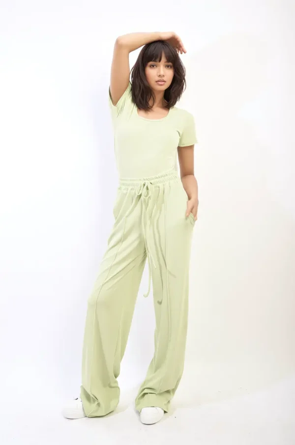 Short Sleeve BodySuit and High Waist Drawstring Trouser Co-ord Set - Image 5