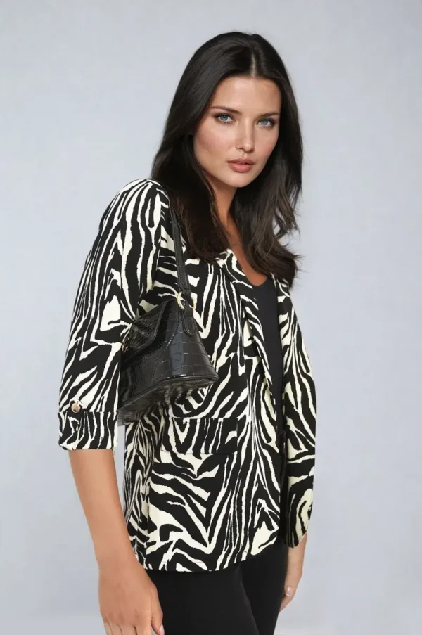 Striped Print Lapel Collar Blazer Jacket - Image 5