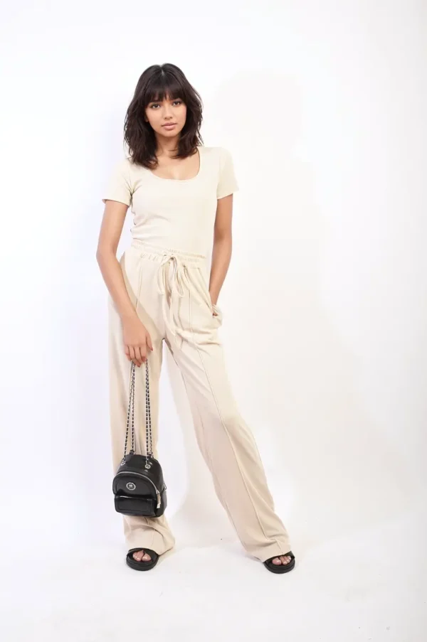 Short Sleeve BodySuit and High Waist Drawstring Trouser Co-ord Set - Image 6