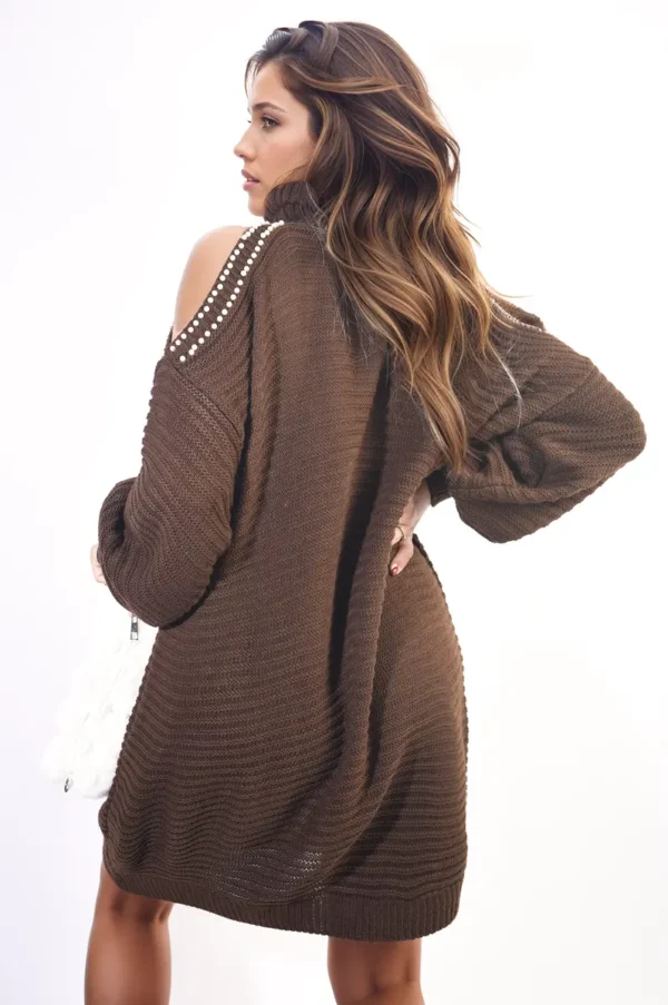 High Neck Oversized Open Shoulder Long Sleeve Knitted Jumper - Image 8