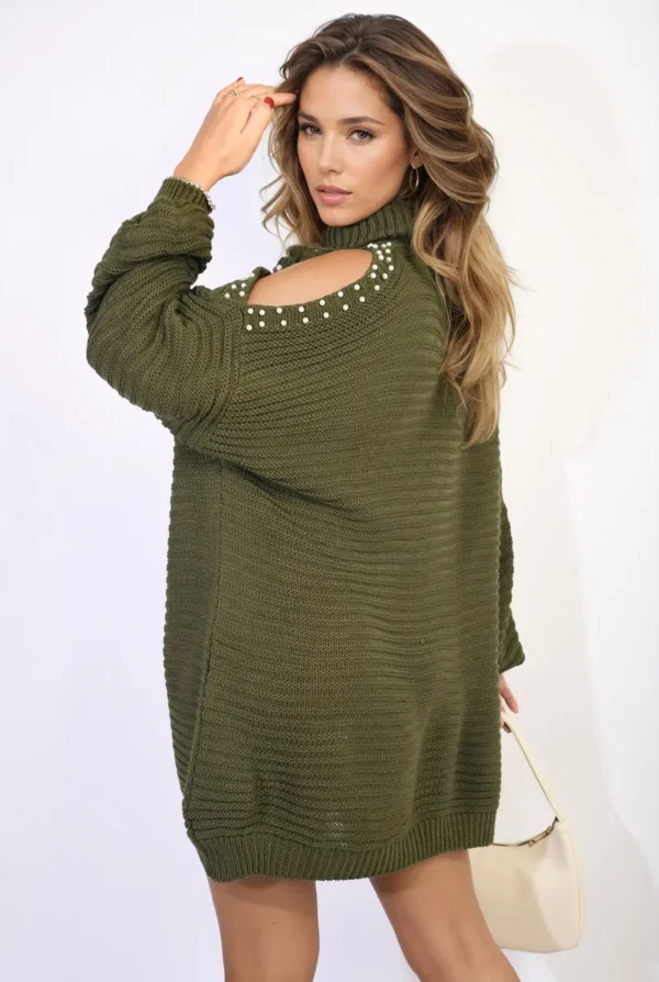 High Neck Oversized Open Shoulder Long Sleeve Knitted Jumper - Image 20