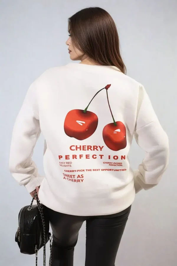 Cherry Printed Front and Back Design Oversized Knitted Jumper - Image 6