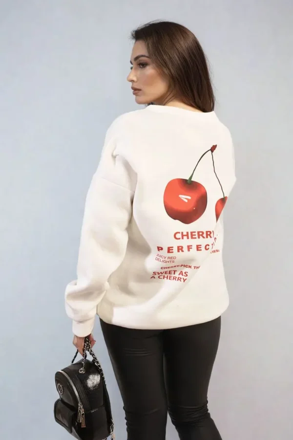 Cherry Printed Front and Back Design Oversized Knitted Jumper - Image 8