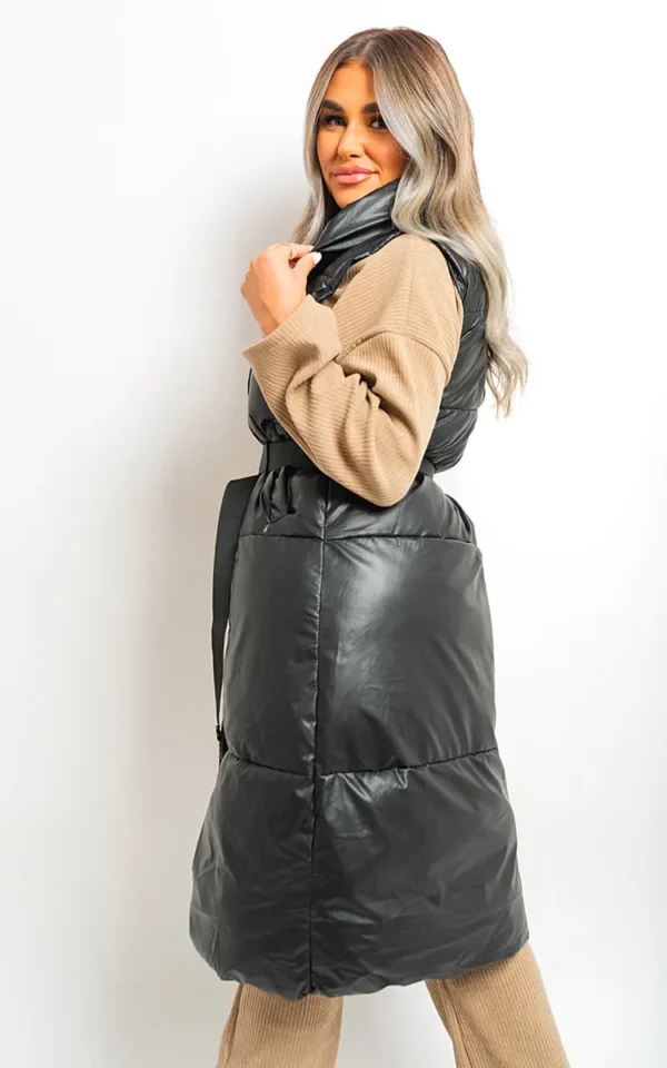 Belted Long Puffer Gilet - Image 2