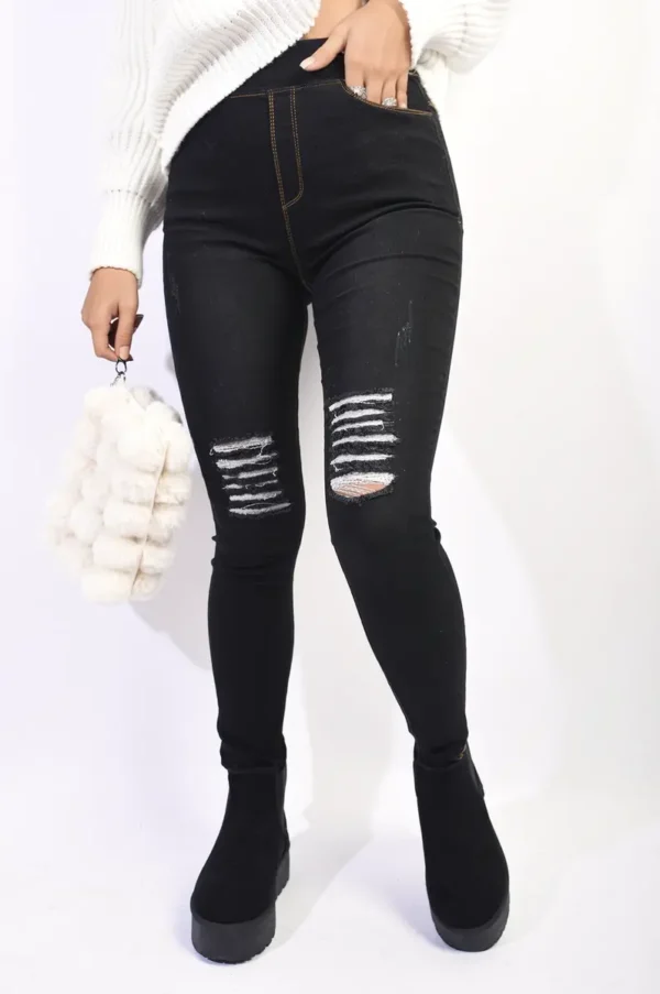 High Waisted Ripped Skinny Jeggings - Image 3