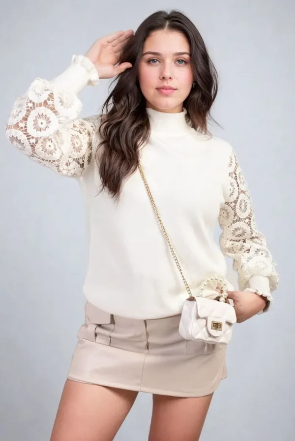 High Neck Knit Crochet Sleeve Jumper - Image 3