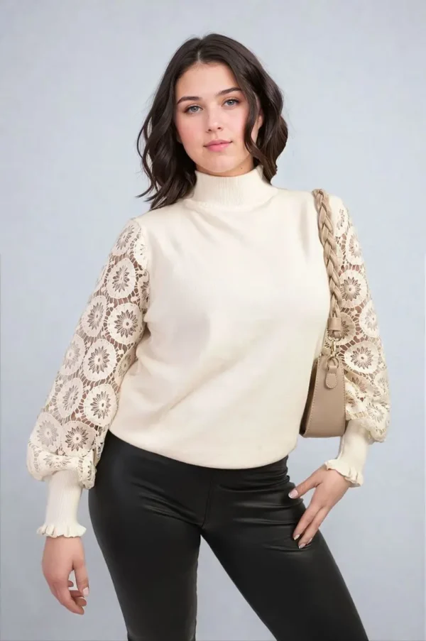 High Neck Knit Crochet Sleeve Jumper - Image 4