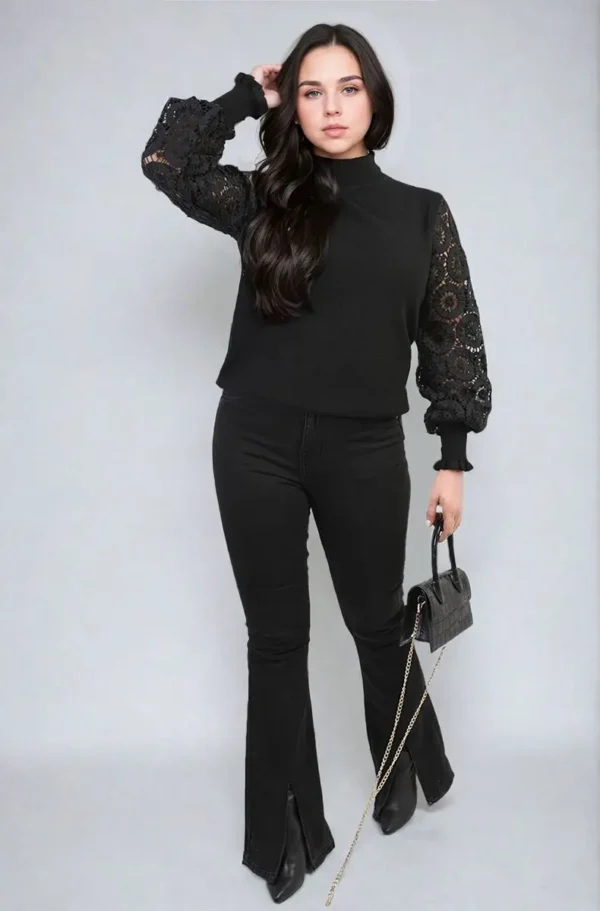 High Neck Knit Crochet Sleeve Jumper - Image 12