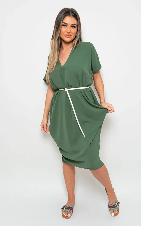 V-Neck Half-Sleeve Midi Dress - Image 2