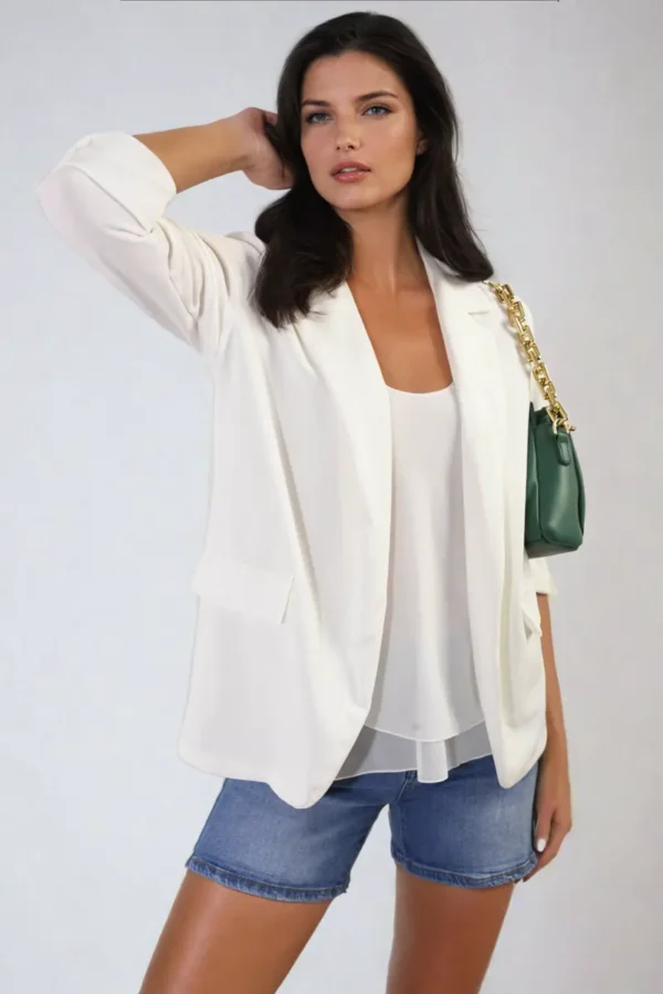 Longline Open Front Blazer Jacket with Front Pockets - Image 4