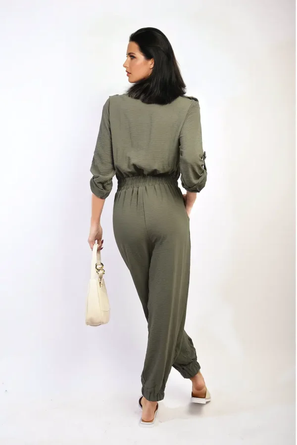 Collar Button-Front Jogger Drawstring Jumpsuit - Image 6