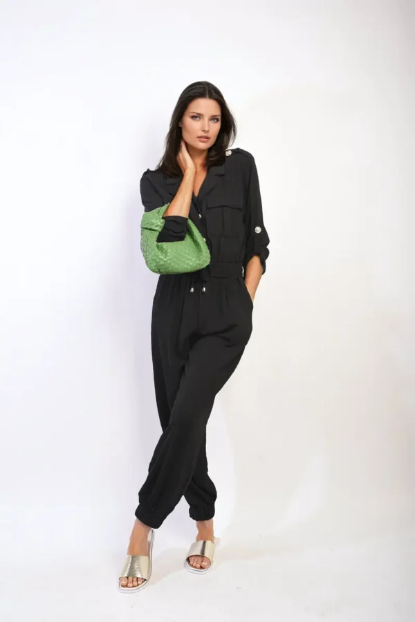 Collar Button-Front Jogger Drawstring Jumpsuit - Image 12