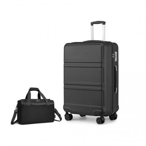 K1871-1L+EA2321 - Kono ABS 28 Inch Sculpted Horizontal Design 2 Piece Suitcase Set With Cabin Bag - Black