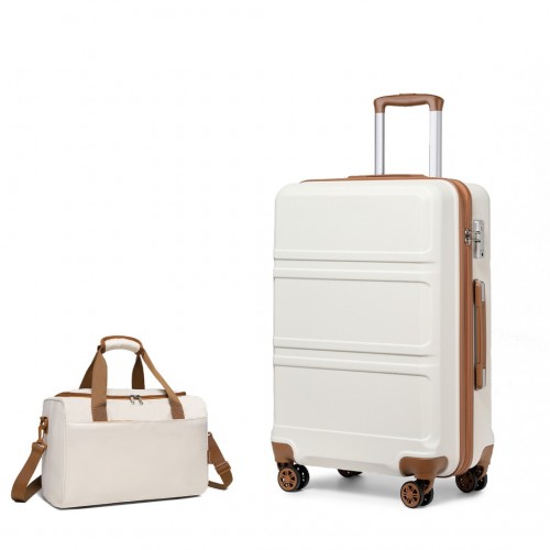 K1871-1L+EA2321 - Kono ABS 24 Inch Sculpted Horizontal Design 2 Piece Suitcase Set With Cabin Bag - Cream
