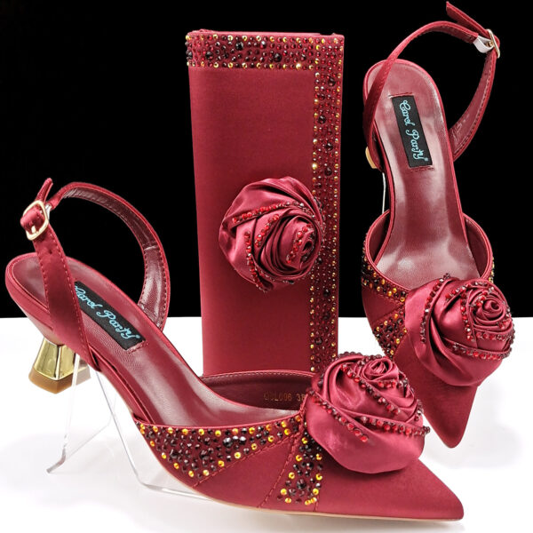 Women Pointed Toe Shoes Bag Handmade Floral Decoration Simple Elegant Two Piece Sets