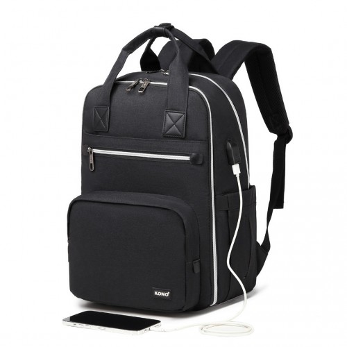 EQ2039 - Kono Classic Multi Functional Changing Backpack With USB Charging Interface - Black