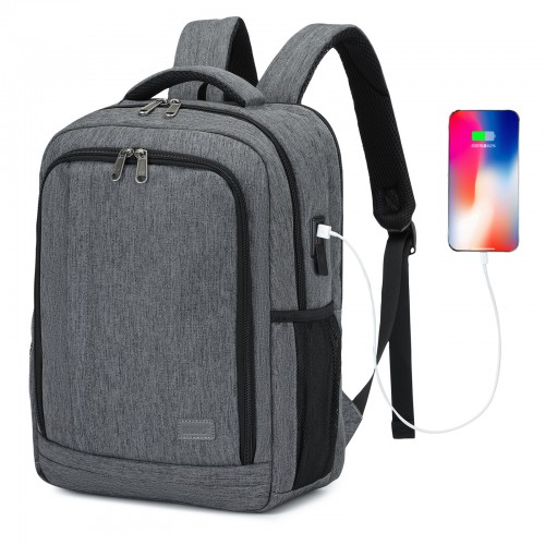 BPK2442 - Kono Commuter Laptop Backpack with USB & Type-C Port, Anti-Theft Pocket, Organised Storage - Grey