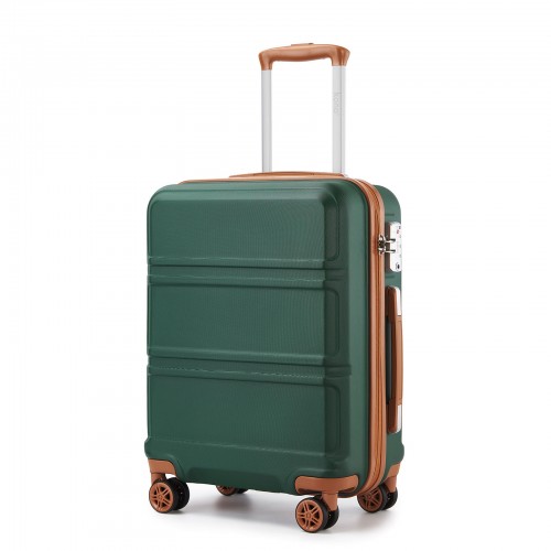 K1871-1L - Kono ABS 20 Inch Sculpted Horizontal Design Cabin Luggage - Green And Brown