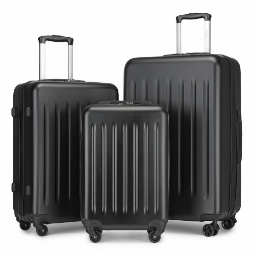 KSK2477 - Kono Premium 3-Piece Vertical Textured Hard-Shell ABS Luggage Set with 3-Digit Lock & TPE Silent Wheels - Black
