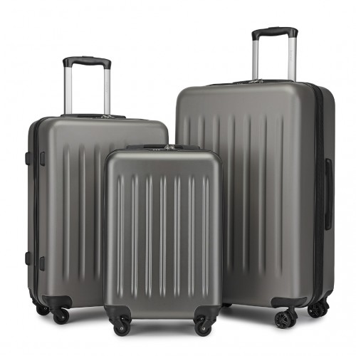 KSK2477 - Kono Premium 3-Piece Vertical Textured Hard-Shell ABS Luggage Set with 3-Digit Lock & TPE Silent Wheels - Grey
