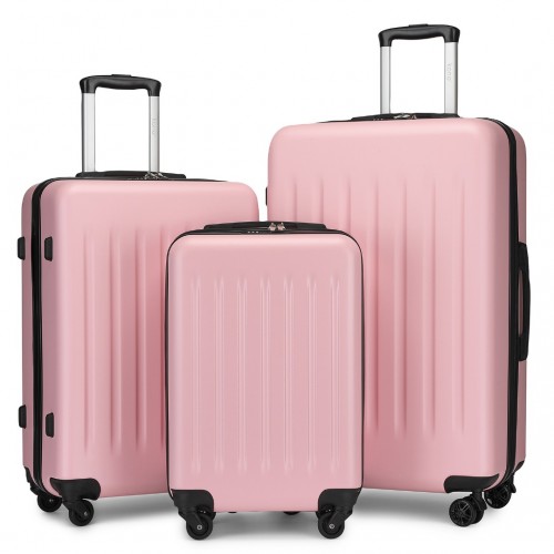 KSK2477 - Kono Premium 3-Piece Vertical Textured Hard-Shell ABS Luggage Set with 3-Digit Lock & TPE Silent Wheels - Pink