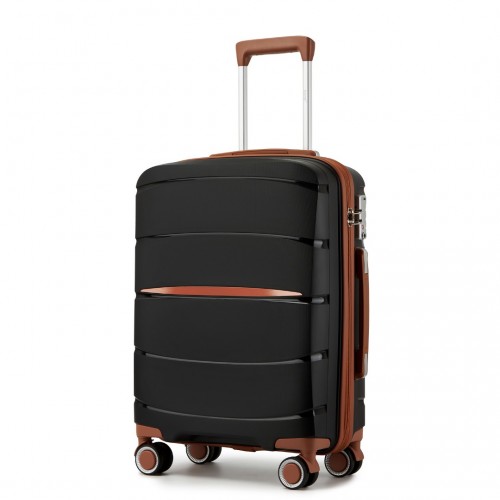 KSK2591 - Kono 20-Inch PP Modern Scratch-Resistant Cabin Suitcase with TSA Lock & Stylish Brown Accents - Black and Brown