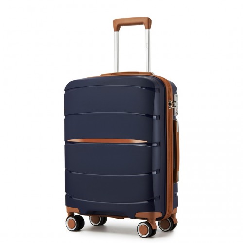 KSK2591 - Kono 20-Inch PP Modern Scratch-Resistant Cabin Suitcase with TSA Lock & Stylish Brown Accents - Navy and Brown