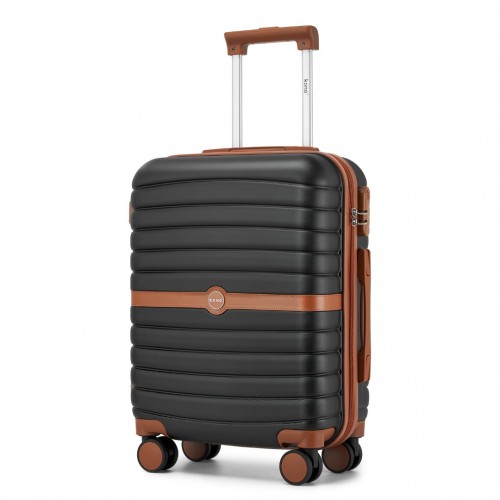 KSK2592 - Kono PC 20-Inch Striped Design with Colour-Block Details Carry-On Cabin Suitcase with Silent Spinner Wheels - Black and Brown