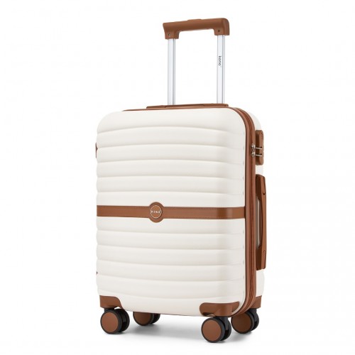 KSK2592 - Kono PC 20-Inch Striped Design with Colour-Block Details Carry-On Cabin Suitcase with Silent Spinner Wheels - Cream and Brown