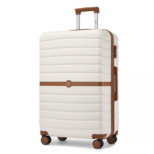 KSK2592 - Kono ABS+PC 28-Inch Striped Design with Colour-Block Details Large Checked Luggage for Longer Travels - Cream and Brown